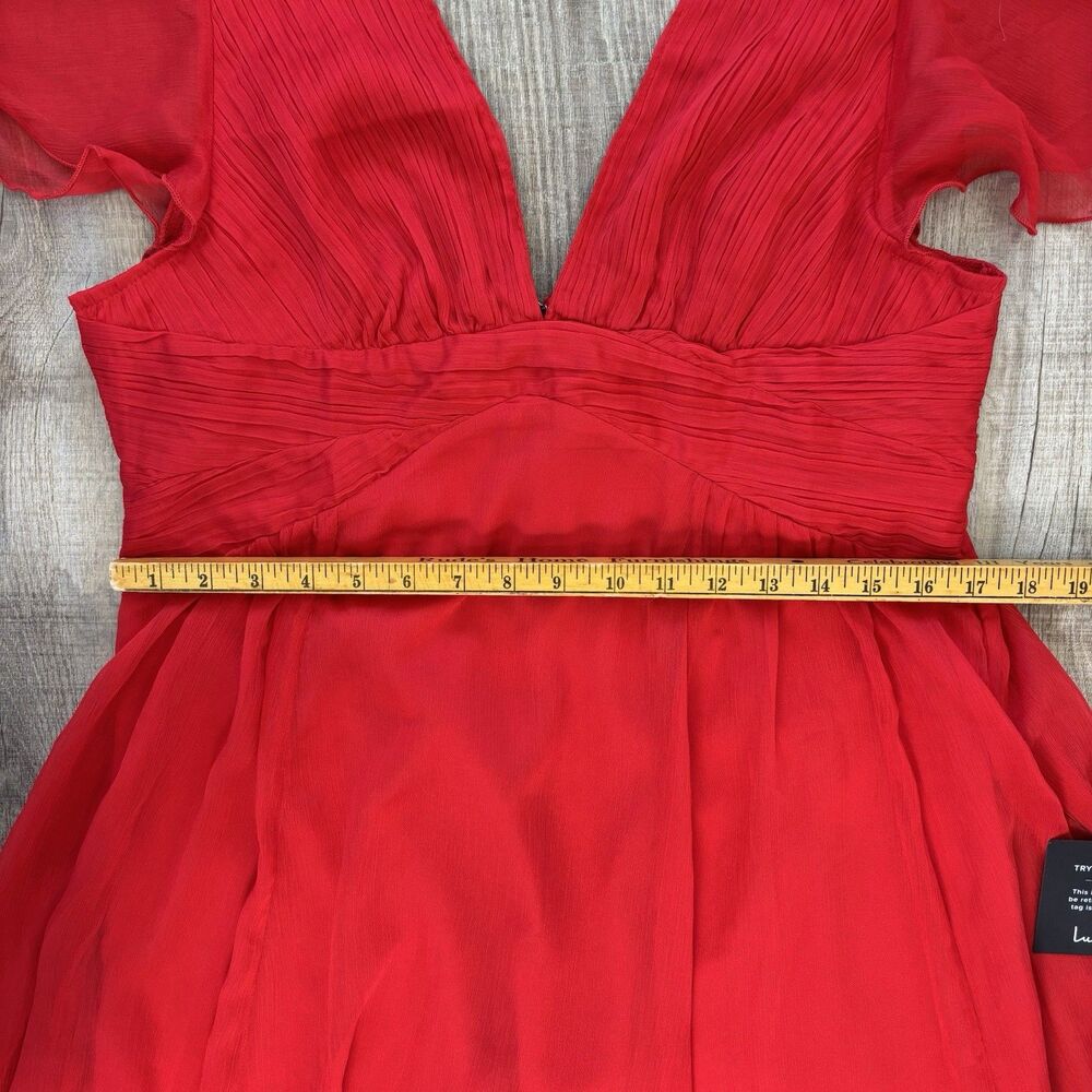 Lulus Women Dress XL Ideal Perception Midi Red Flutter Sleeve V Neck Wedding NWT - Picture 15 of 16